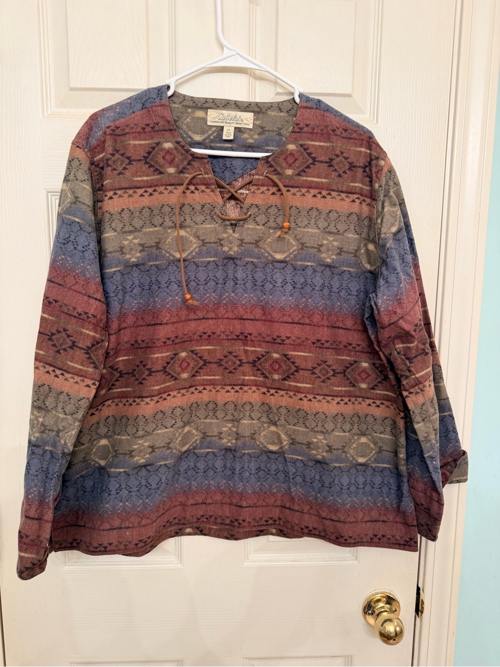 Cabela's Striped Lace-Up Boho Tunic - Rust, Blue, Olive